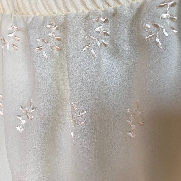 70s Floral Elastic Waist Embroidered Skirt: Vintage Yellow Polyester Size 14 - Picture 5 of 12